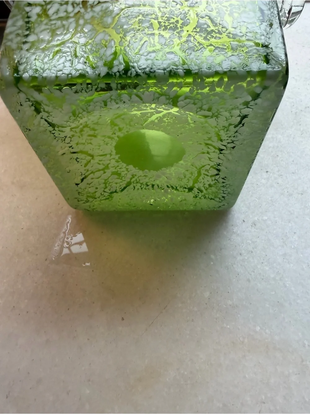 Vintage MCM Kralik Bohemian Crackle Art Glass Ice Bucket Vase Hand Blown Pontil